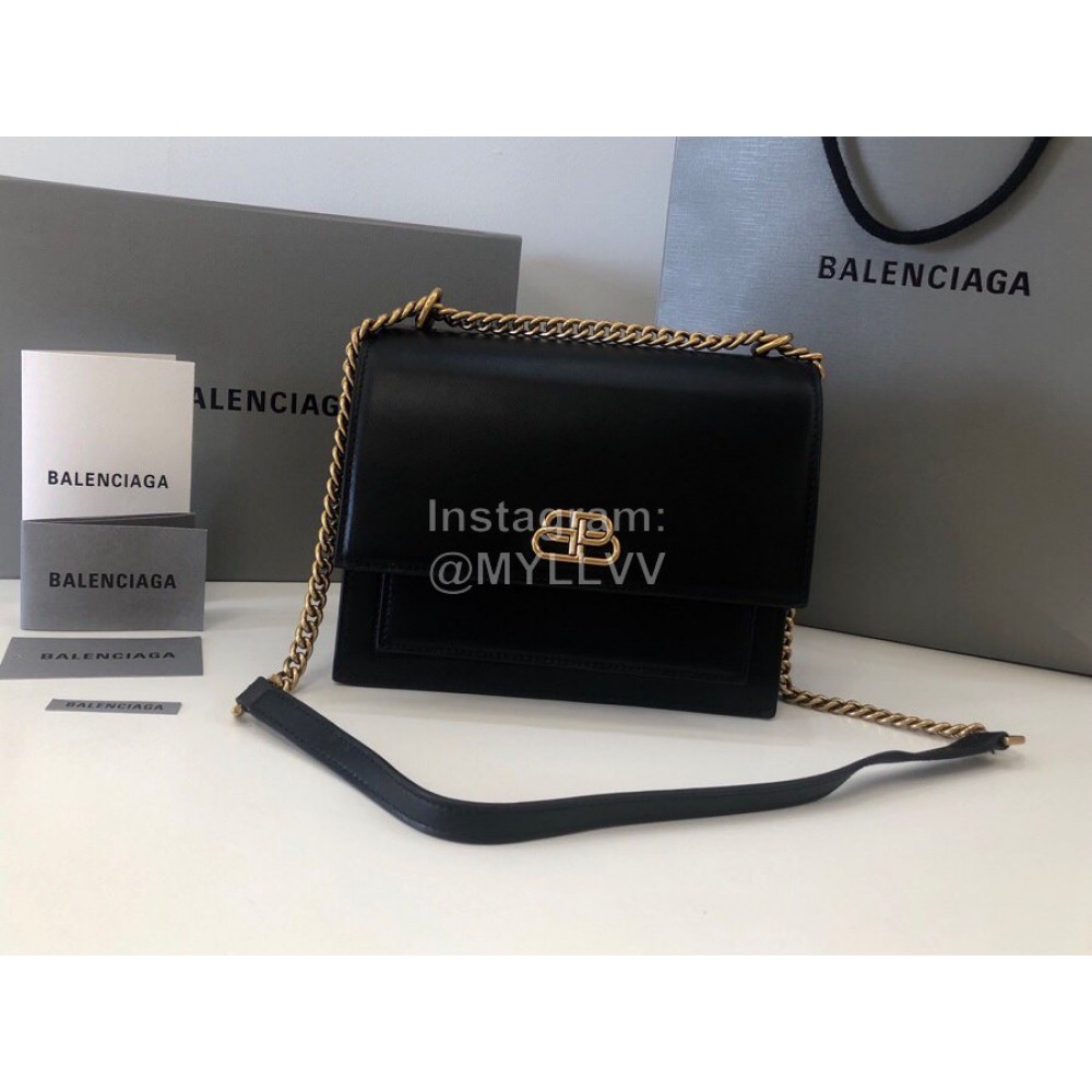 Balenciaga Fashion Cowhide Chain Shoulder Flap Bag Black