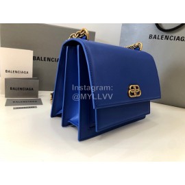 Balenciaga Fashion Cowhide Chain Shoulder Flap Bag Blue