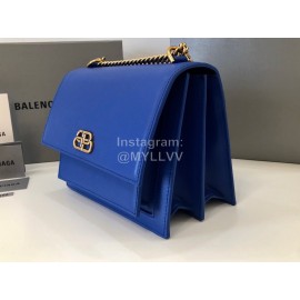 Balenciaga Fashion Cowhide Chain Shoulder Flap Bag Blue