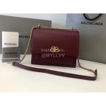 Balenciaga Fashion Cowhide Chain Shoulder Flap Bag Wine Red 