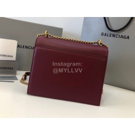 Balenciaga Fashion Cowhide Chain Shoulder Flap Bag Wine Red 