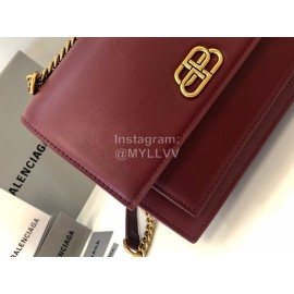 Balenciaga Fashion Cowhide Chain Shoulder Flap Bag Wine Red 