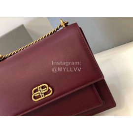 Balenciaga Fashion Cowhide Chain Shoulder Flap Bag Wine Red 