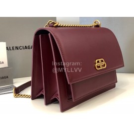 Balenciaga Fashion Cowhide Chain Shoulder Flap Bag Wine Red 