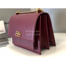Balenciaga Fashion Cowhide Chain Shoulder Flap Bag Wine Red 