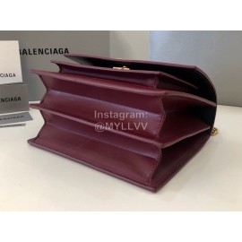 Balenciaga Fashion Cowhide Chain Shoulder Flap Bag Wine Red 