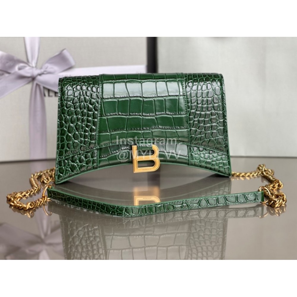 Balenciaga Crocodile Cowhide Chain Shoulder Bag Green