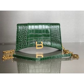 Balenciaga Crocodile Cowhide Chain Shoulder Bag Green