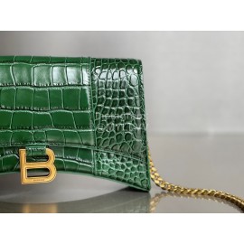 Balenciaga Crocodile Cowhide Chain Shoulder Bag Green