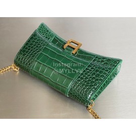 Balenciaga Crocodile Cowhide Chain Shoulder Bag Green