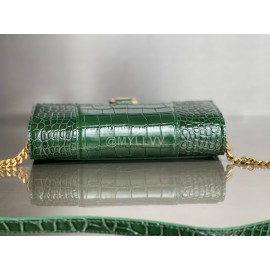 Balenciaga Crocodile Cowhide Chain Shoulder Bag Green