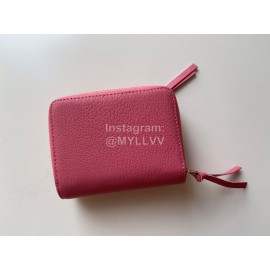 Balenciaga Litchi Grain Cowhide Two Folding Wallets Rose Red