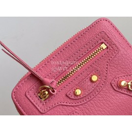 Balenciaga Litchi Grain Cowhide Two Folding Wallets Rose Red