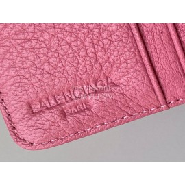 Balenciaga Litchi Grain Cowhide Two Folding Wallets Rose Red
