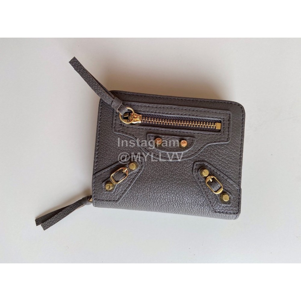 Balenciaga Litchi Grain Cowhide Two Folding Wallets Gray