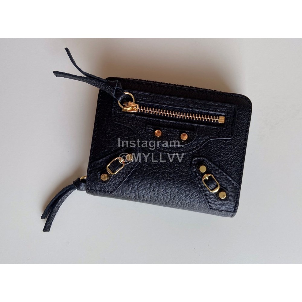 Balenciaga Litchi Grain Cowhide Two Folding Wallets Black