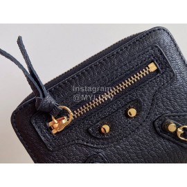 Balenciaga Litchi Grain Cowhide Two Folding Wallets Black