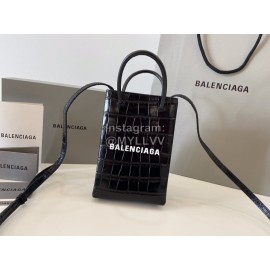 Balenciaga Crocodile Leather Mobile Phone Bag Black