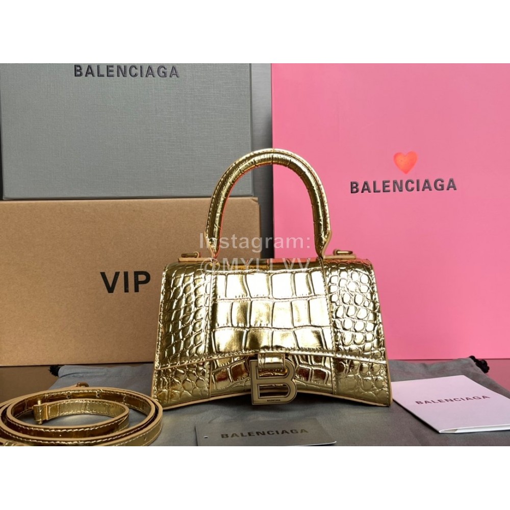 Balenciaga Crocodile Leather Handbag Crossbody Bag Gold