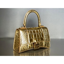Balenciaga Crocodile Leather Handbag Crossbody Bag Gold