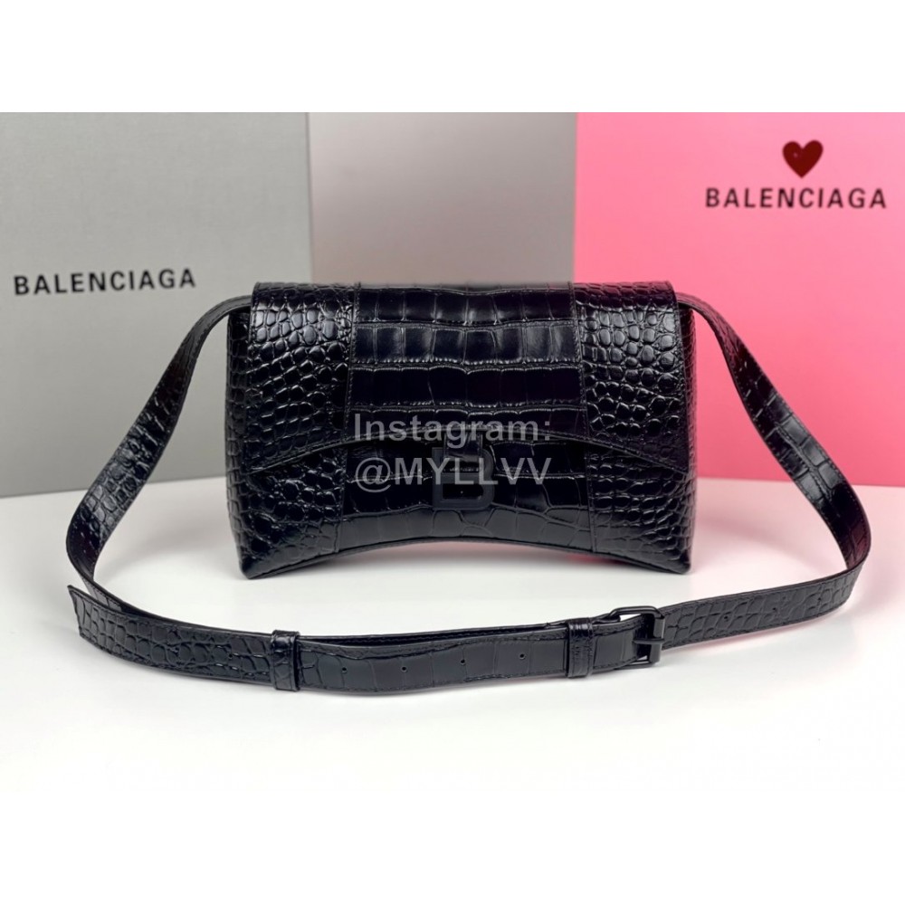 Balenciaga Crocodile Leather Handbag Crossbody Bag Black