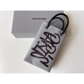 Balenciaga Fashion Graffiti Cowhide Shopping Handbag Gray