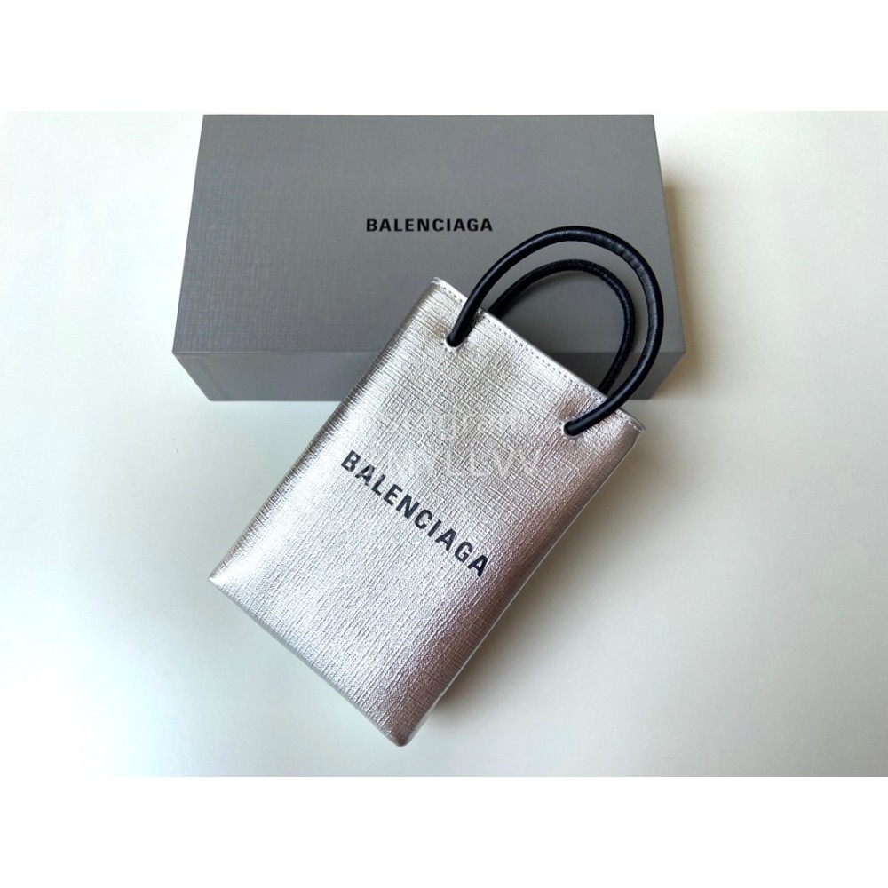 Balenciaga Fashion Cowhide Shopping Handbag Silver