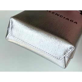 Balenciaga Fashion Cowhide Shopping Handbag Silver