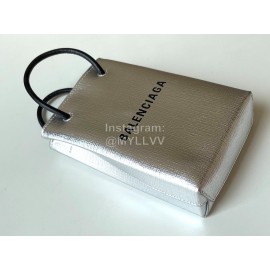 Balenciaga Fashion Cowhide Shopping Handbag Silver