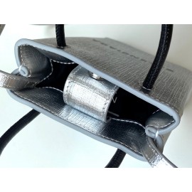 Balenciaga Fashion Cowhide Shopping Handbag Silver