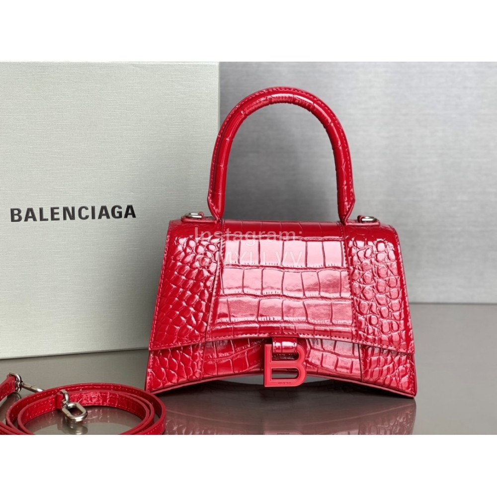 Balenciaga Medium Crocodile Cowhide Crossbody Flap Handbag Red