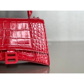 Balenciaga Medium Crocodile Cowhide Crossbody Flap Handbag Red