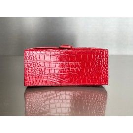 Balenciaga Medium Crocodile Cowhide Crossbody Flap Handbag Red