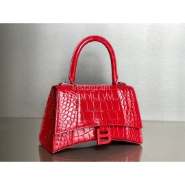 Balenciaga Medium Crocodile Cowhide Crossbody Flap Handbag Red