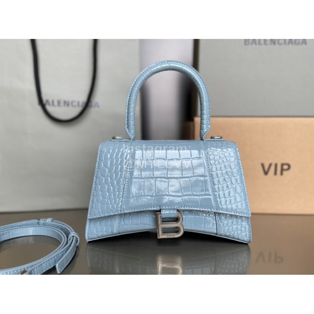 Balenciaga Medium Crocodile Cowhide Crossbody Flap Handbag Blue