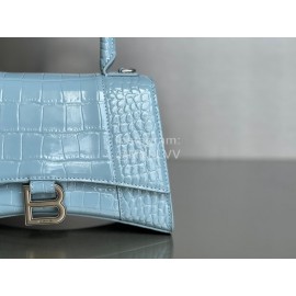 Balenciaga Medium Crocodile Cowhide Crossbody Flap Handbag Blue