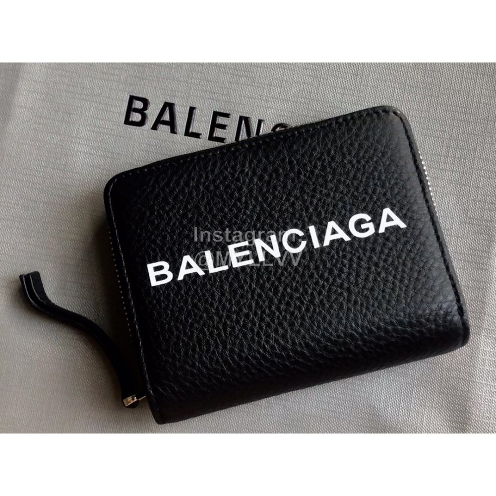 Balenciaga Lychee Grain Cowhide Two Fold Wallet Black