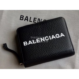 Balenciaga Lychee Grain Cowhide Two Fold Wallet Black