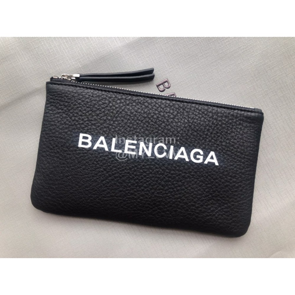 Balenciaga Black Lychee Grain Cowhide Zipper Coin Purse 
