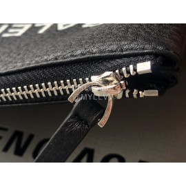 Balenciaga Black Lychee Grain Cowhide Zipper Coin Purse 