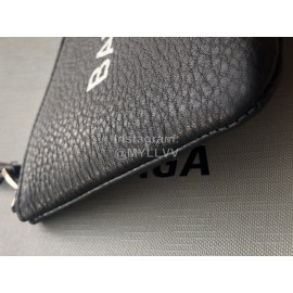 Balenciaga Black Lychee Grain Cowhide Zipper Coin Purse 