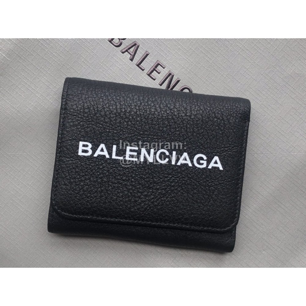 Balenciaga Black Lychee Grain Cowhide Three Fold Wallet