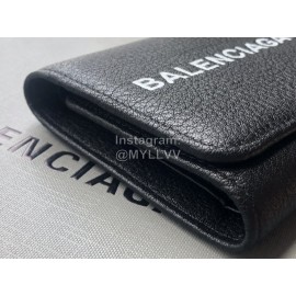 Balenciaga Black Lychee Grain Cowhide Three Fold Wallet