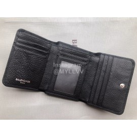 Balenciaga Black Lychee Grain Cowhide Three Fold Wallet