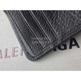 Balenciaga Black Lychee Grain Cowhide Three Fold Wallet