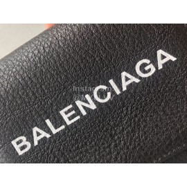 Balenciaga Black Lychee Grain Cowhide Three Fold Wallet