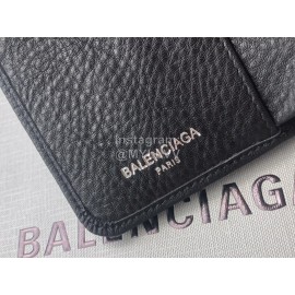 Balenciaga Black Lychee Grain Cowhide Three Fold Wallet