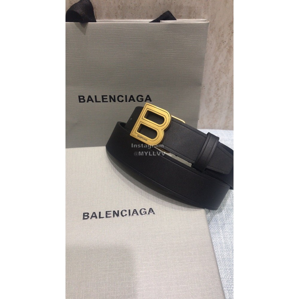 Balenciaga Fashion Leather Gold Buckle 30mm Belts Black