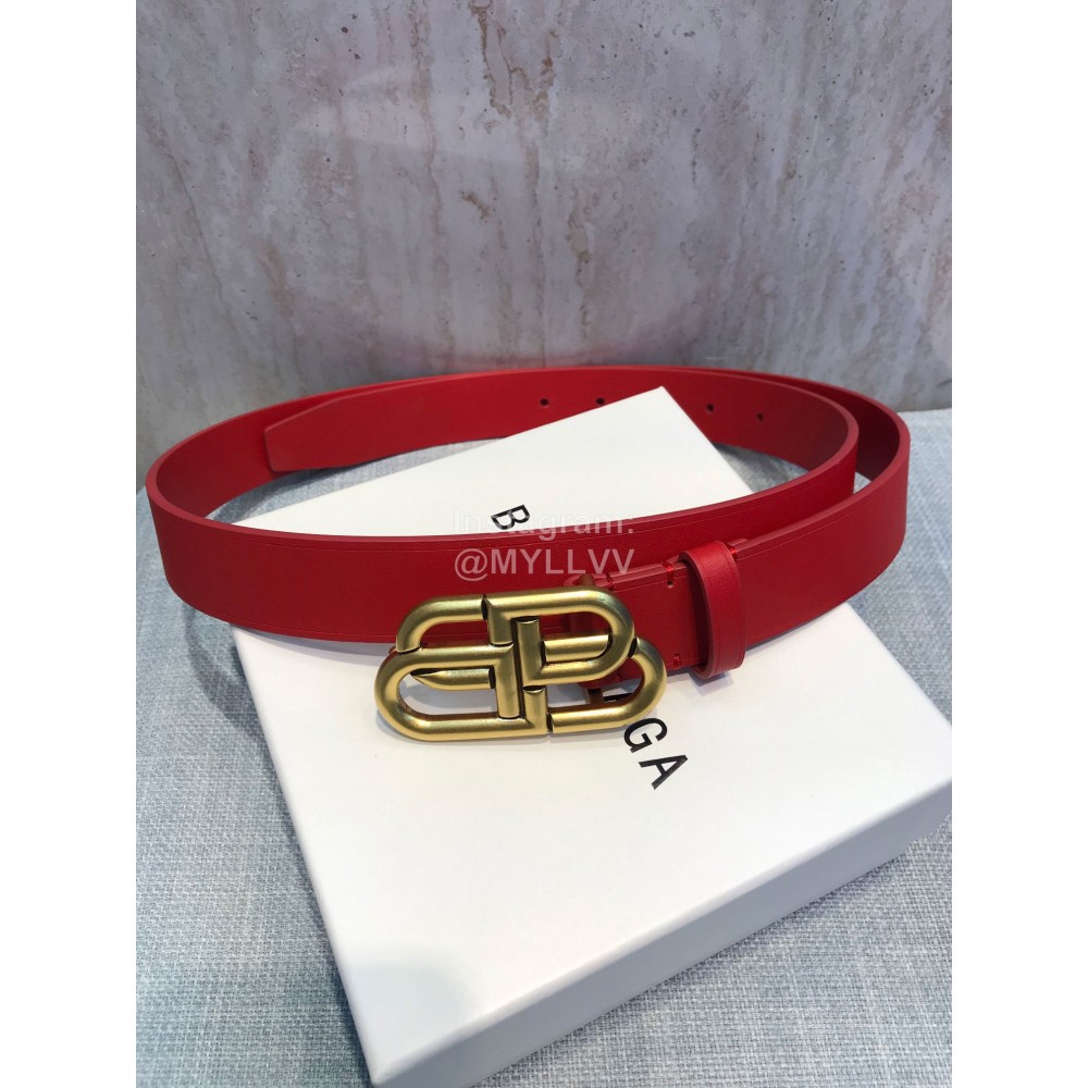 Balenciaga Fashion Leather Gold Buckle 30mm Belts Red