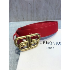 Balenciaga Fashion Leather Gold Buckle 30mm Belts Red